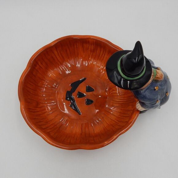 Debbie Mumm Halloween Witch Pumpkin Earthenware Candy Dish Sakura 1998 - Picture 5 of 11